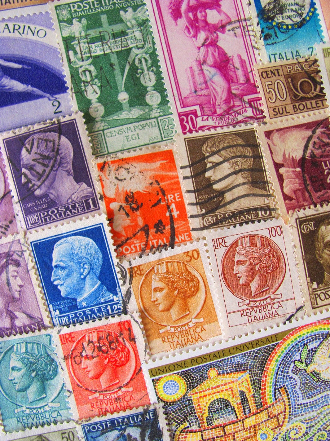 When In Rome 50 Vintage Postage Stamps Italian Worldwide