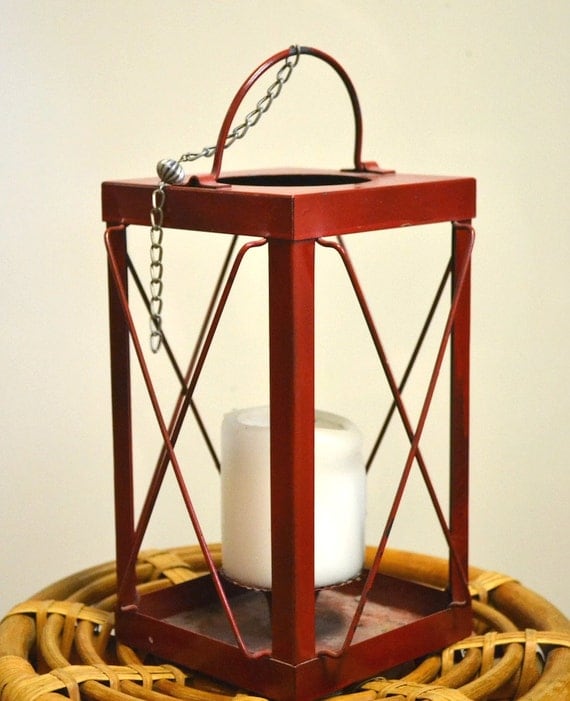 Vintage Red Lantern Hanging Candle Holder
