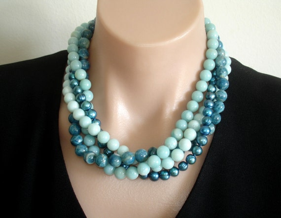 ASHIRA 4 Strand CONVERTIBLE Necklace with 2 Shades of Amazonite, Blue ...