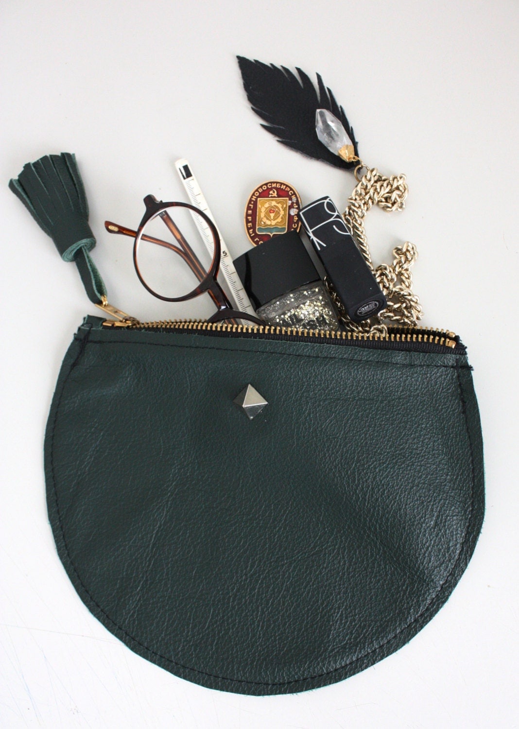 Forest Green Leather Clutch // Leather Clutch // Green Clutch