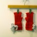 Valentine's Red Knitted Fingerless Gloves, Mittens or Wrist Warmers, Grey Velvet Ribbon Bow ties