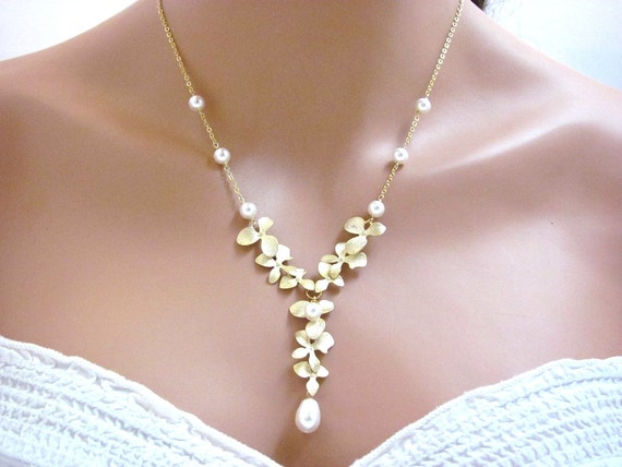 Gold Luxury Orchid and Teardrop Pearl Cascade by ACutieChick