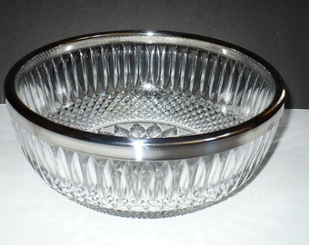 E-B-Rogers-Silver-Company Vintage Cut Glass Bowl with silver rim, 1930 Italy F.B. Rogers Silver ...