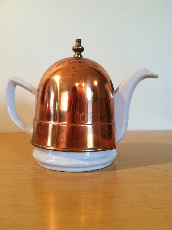 Vintage Ceramic English Teapot With Copper Felt lined Cozy