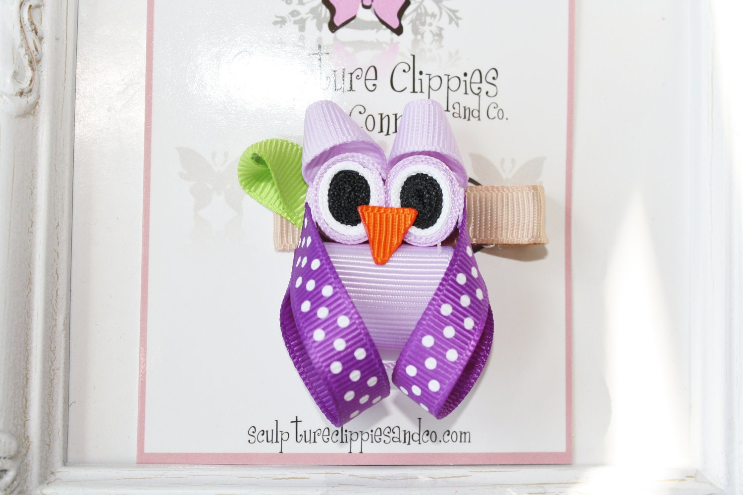 Woot Woot Wise Owl Ribbon Bow. Purple Owl Ribbon Sculpture
