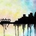 London 2012 Olympic stadium and Canary Wharf Skyline Watercolour Original