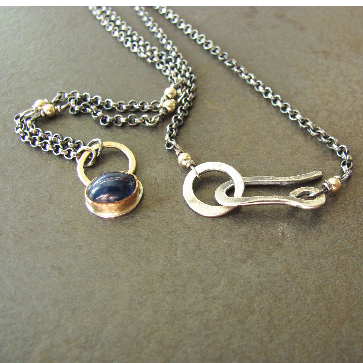 Cobalt Blue Sapphire Gold and Silver Necklace by LilianGinebra