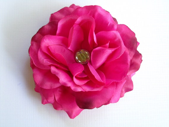 Fuschia Pink rose flower hair clip or brooach pin