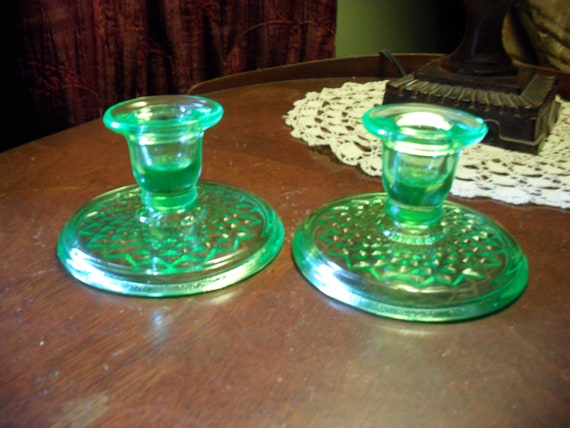 Vaseline Glass Candle Holders 0686