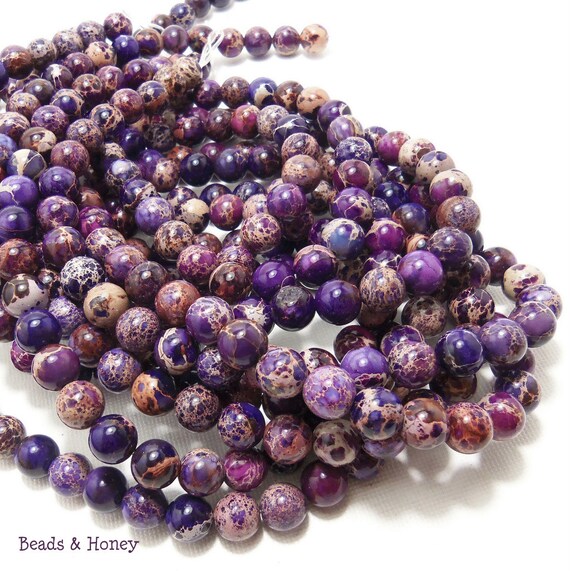 Impression Stone 8mm Purple Round Smooth Gemstone Beads