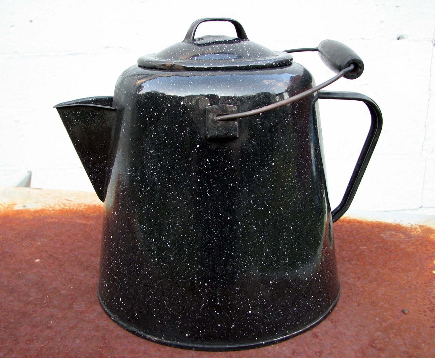 large enameled steel campfire kettle black enamel with
