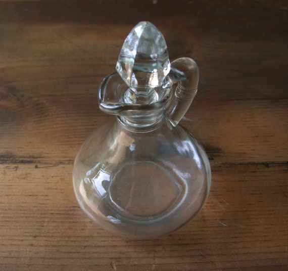Vintage Cruet Clear Glass with Stopper Smooth Curves