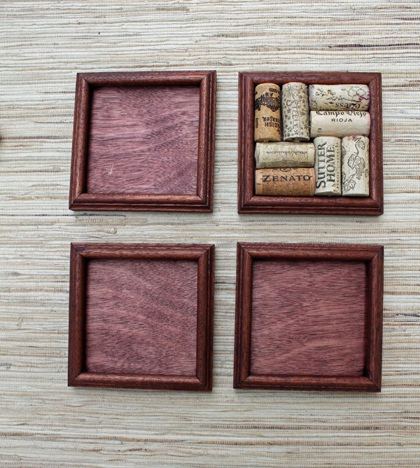Wine Cork Craft Coasters set of 4 cordovan stain on