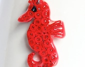 Red Seahorse Pendant - Resin Dipped - Paper one of a kind CLEARANCE Eco Friendly Jewelry