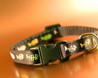 Fish Bone Cat Collar with Fish Charm