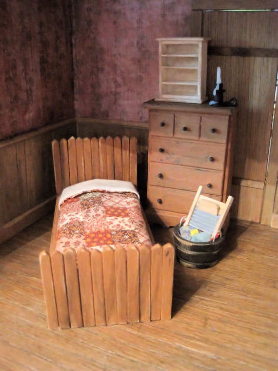 Miniature Dollhouse Furniture Rustic Cabin Bedroom Old