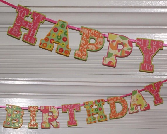 CLEARANCE Jungle Banner READY To SHiP Safari Happy Birthday Hot Pink Lime Orange Il_570xn