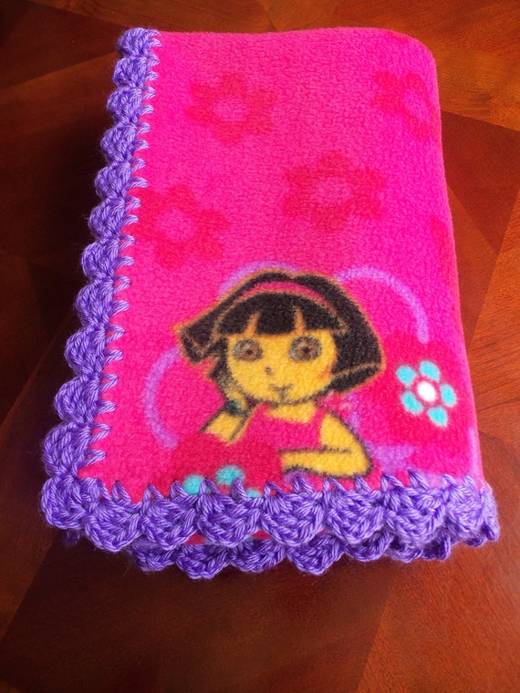 Items similar to Baby Blanket Dora Fleece with Purple Crochet Edge on Etsy