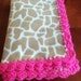 Baby Blanket - Giraffe Fleece with Hot Pink Crochet Edge