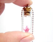 Pink Micro Origami Crane Vial Pendant Necklace