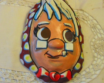 Vintage Nutty PROFESSOR HALLOWEEN MASK Granny Glasses, Orange Bow Tie, Brown White Polka Dots, Bright Colors, Neat 1950s Collectible