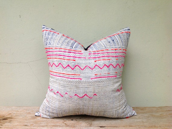 Vintage Homespun Hemp Batik Hand Woven Pillow Case 18" x 18" Pieces Of Tribal Costume