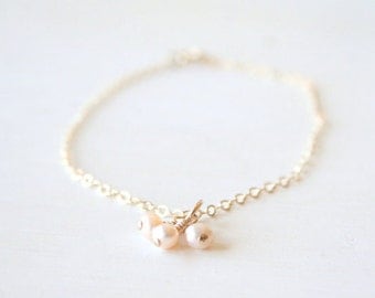 Pink Pearl Cluster Bracelet - On 14K Gold Filled Chain simple dainty jewelry