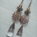 Steampunk Earrings Vintage Czech Crystal Droplets Copper Pearls Gears Dangling Unique - crystals and glass beads one of a kind