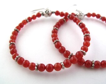 Quartz, orange beaded hoop earrings beaded jewelry