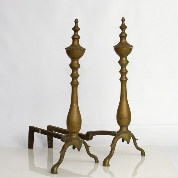 Andirons Fireplace Brass Classic Antique