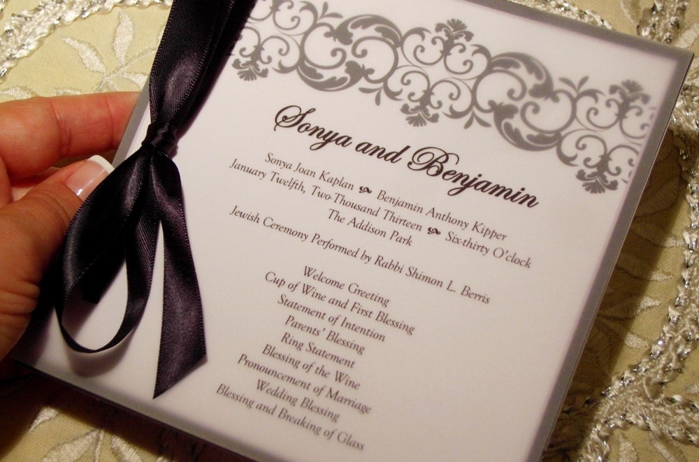 Damask Ball Wedding Program in Vellum or Event Program