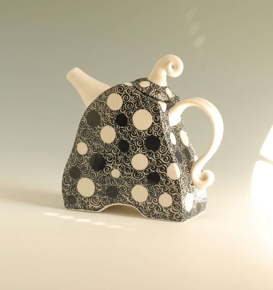 Black and White Polka Dot Teapot by SueCanizaresCeramics on Etsy
