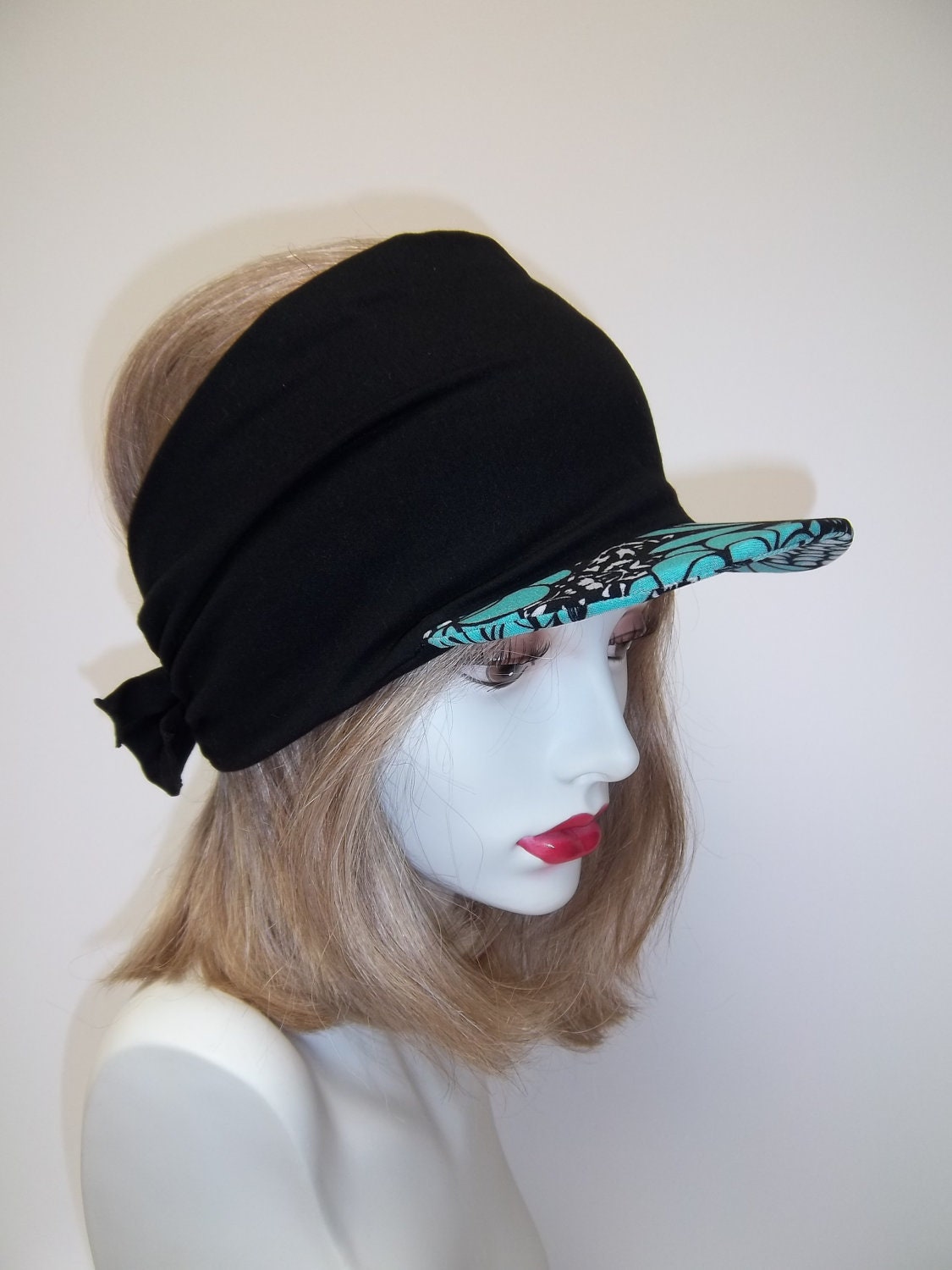 Sun Visor Stretchy Summer Headband Visor Teal and Black