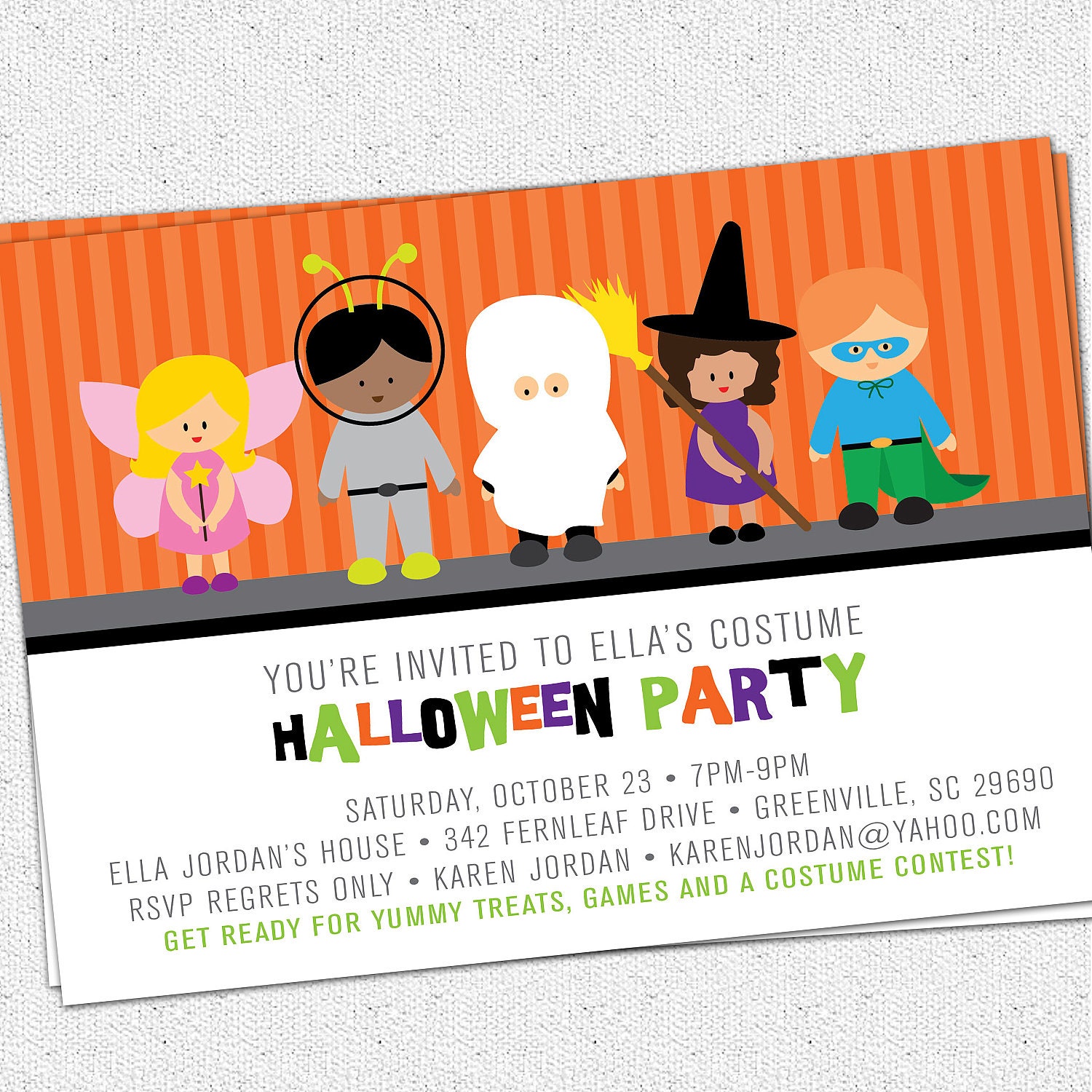 Printable Halloween Invitation Birthday Party Costume Kids