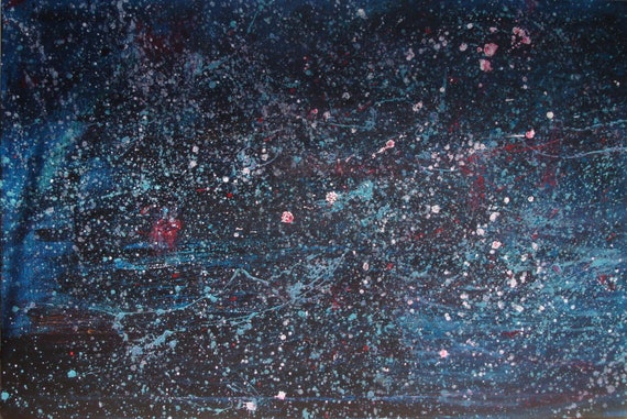 Huge Abstract Space Painting Art Black Blue Pink