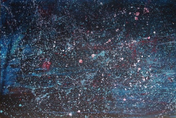 Huge Abstract Space Painting Art Black Blue Pink