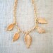 30s Celluloid Leaf Necklace/ Nude blush leaves, Celluloid chain links art deco era