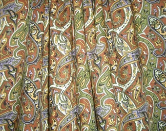 Brown and Olive Paisley Print Pure Pima Cotton Lawn Fabric--One Yard