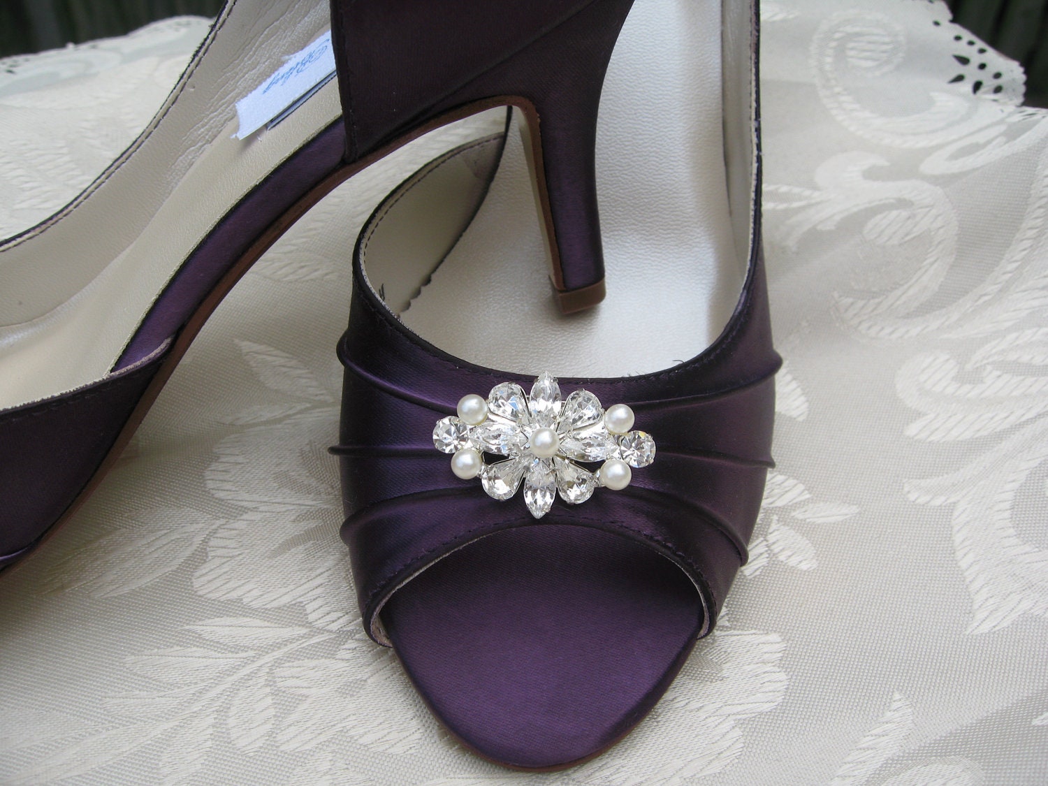 Purple Eggplant Bridal Shoes with Diamond Shape by ABiddaBling