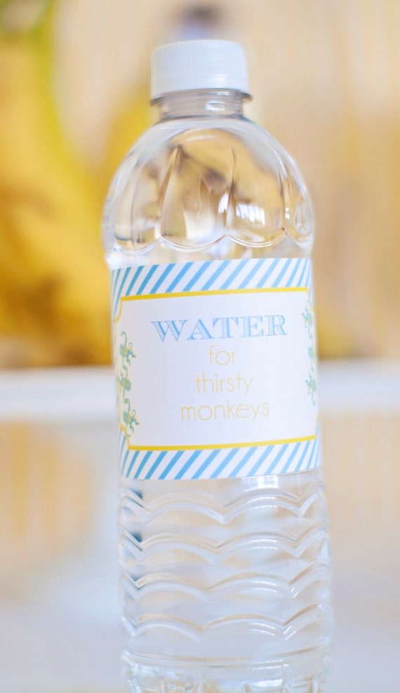 DIY Printable Water Bottle Labels Blue Monkey Party