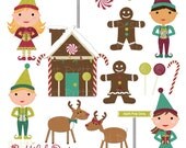 25% OFF SALE Christmas Characters Clip Art - Elf, Elves, Gingerbread, Reindeer - Personal or Commercial Use - Deck The Halls Il_170x135