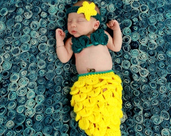 Newborn Crochet Mermaid Tail Bright Green by AlishaMayCreations
