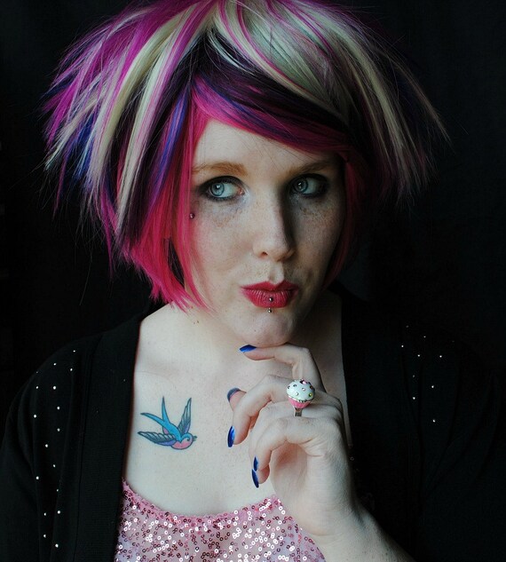 CUPCAKE SPRINKLES wig // Purple Pink Blonde Blue Hair // Sweet Short Pixie ...