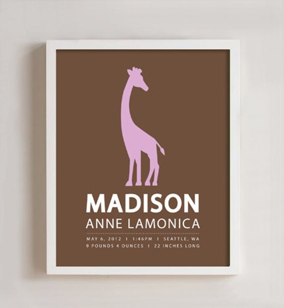 2-Giraffe Personalized Birth print wall art - 8x10 prints Il_570xn
