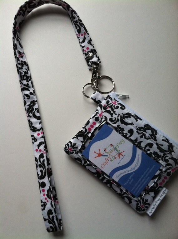 ID Zipper Pouch ID holder Lanyard Pouch by CraftyFrogDesigns