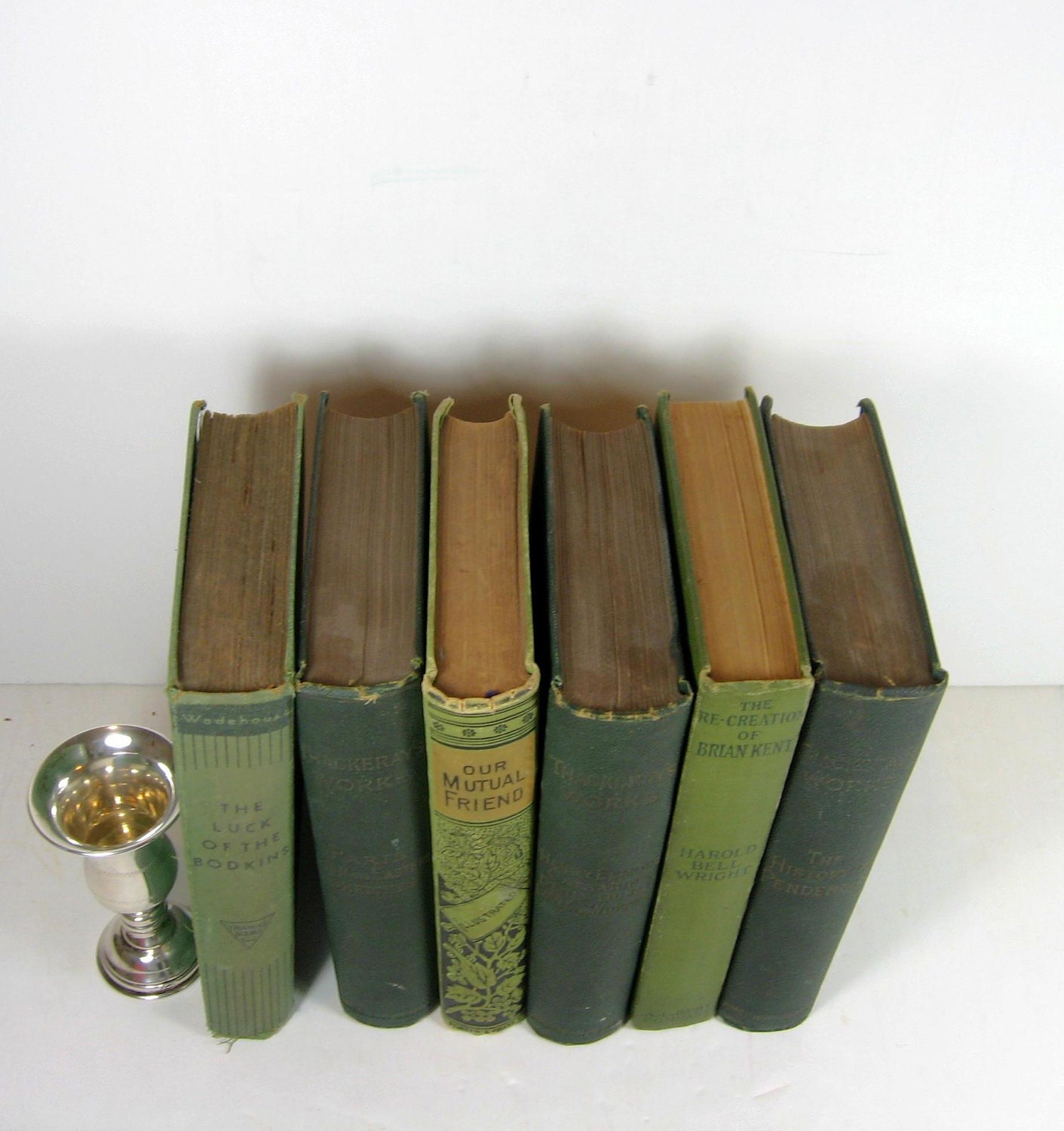 Small Decorative Antique Green Books for by DecadesOfVintage