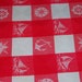 1950s Vintage Red and White Simtex Nautical Theme Cotton Woven Tablecloth 46" x 48 1/4" cutter