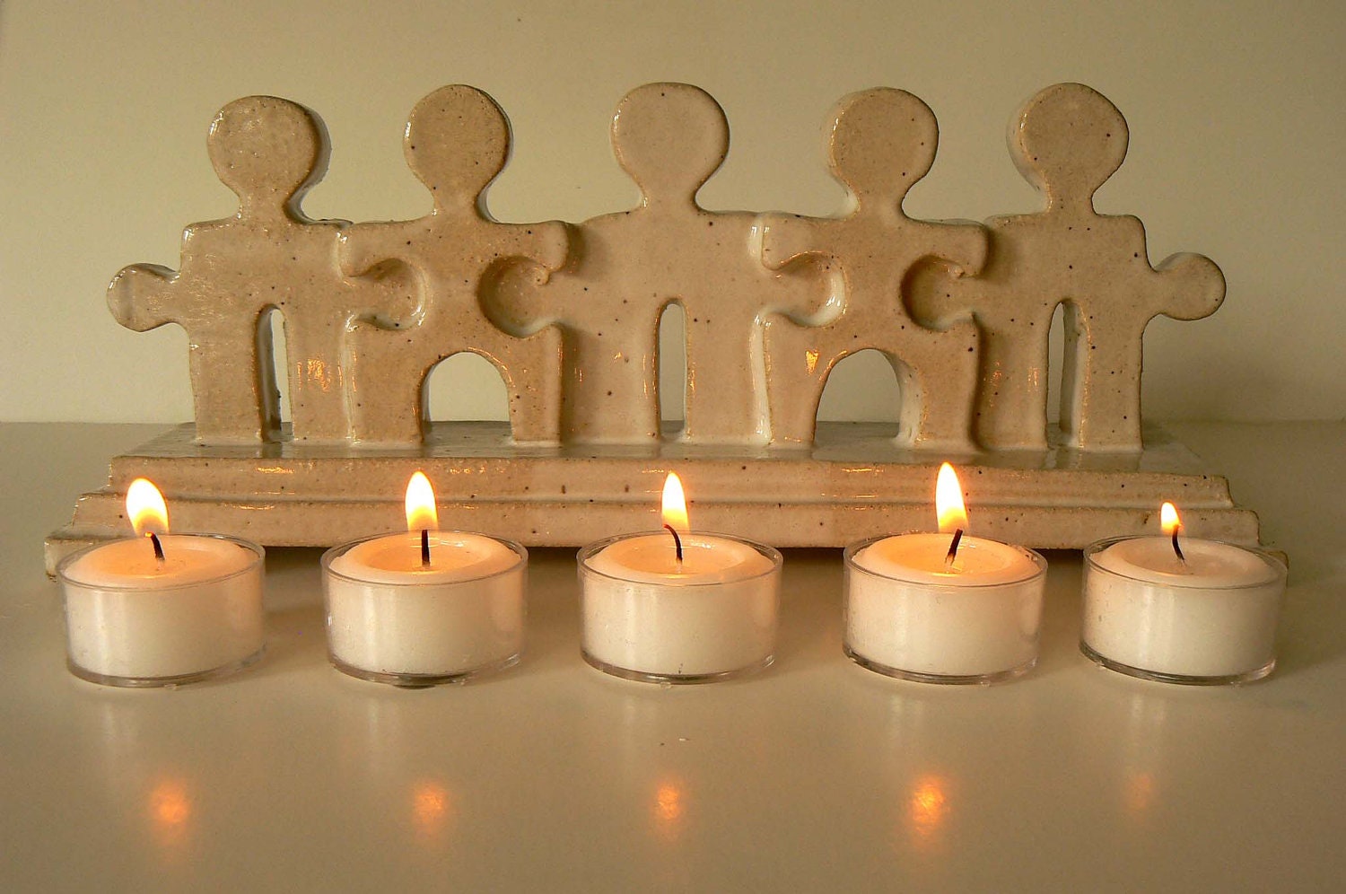 Five Person Handmade Clay Sculpture Puzzle People Center Piece Display For Hanukkah Christmas Thanksgiving Special Occassions