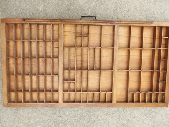 Antique Printers Tray Shadow Box Wood Type Set Drawer 32 x 16