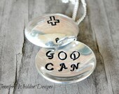 HAND STAMPED Locket Sterling Silver God Can and Cross